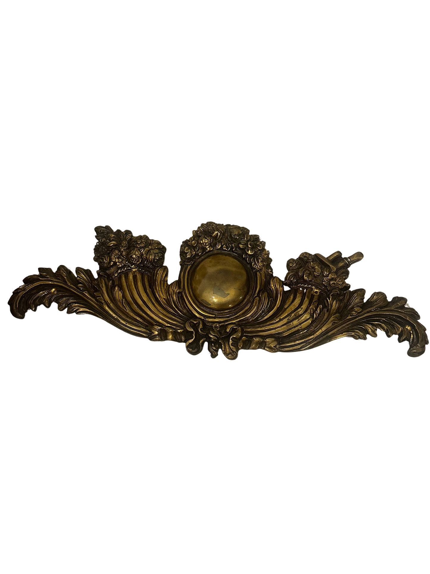 Monumental Rococo Revival Gilt Bronze Architectural Appliqué with Floral Cartouche