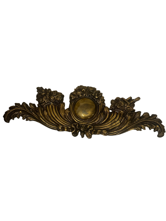 Monumental Rococo Revival Gilt Bronze Architectural Appliqué with Floral Cartouche