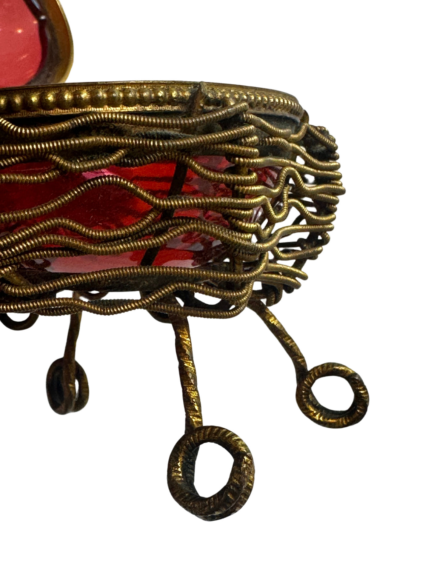 French Ormolu and Cranberry Glass Egg Casket (c 1880)