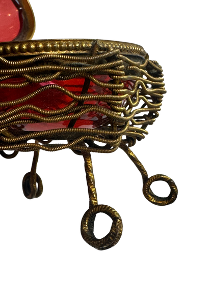 French Ormolu and Cranberry Glass Egg Casket (c 1880)