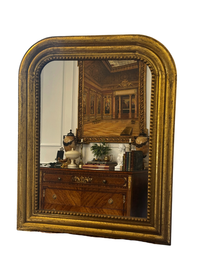 Arched Gilt Louis Philippe Style Wall Mirror with Beaded Inner Slip