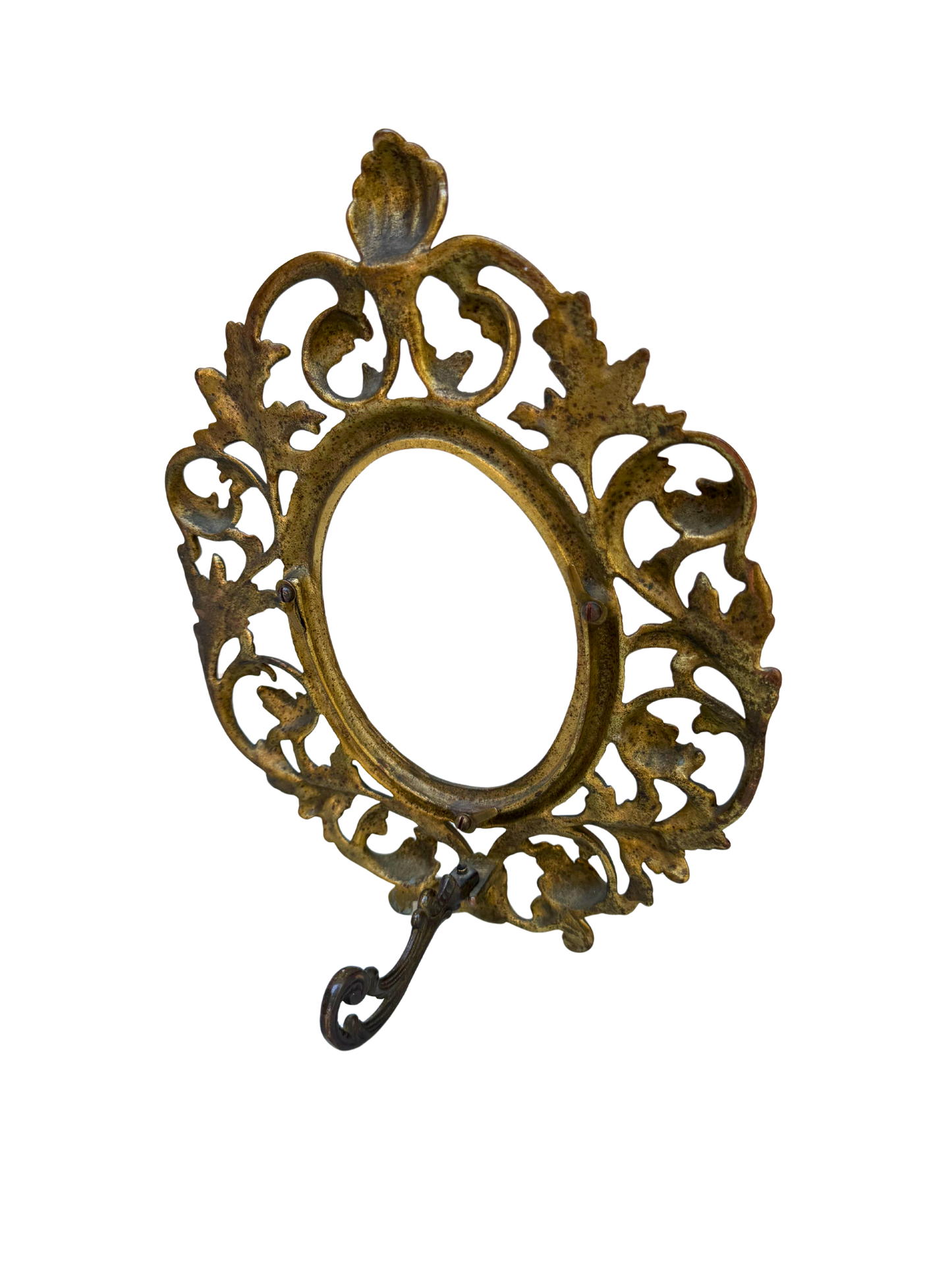 Ornate Gilt Metal (Brass/Bronze) Rococo Revival Easel Frame with Shell Crest