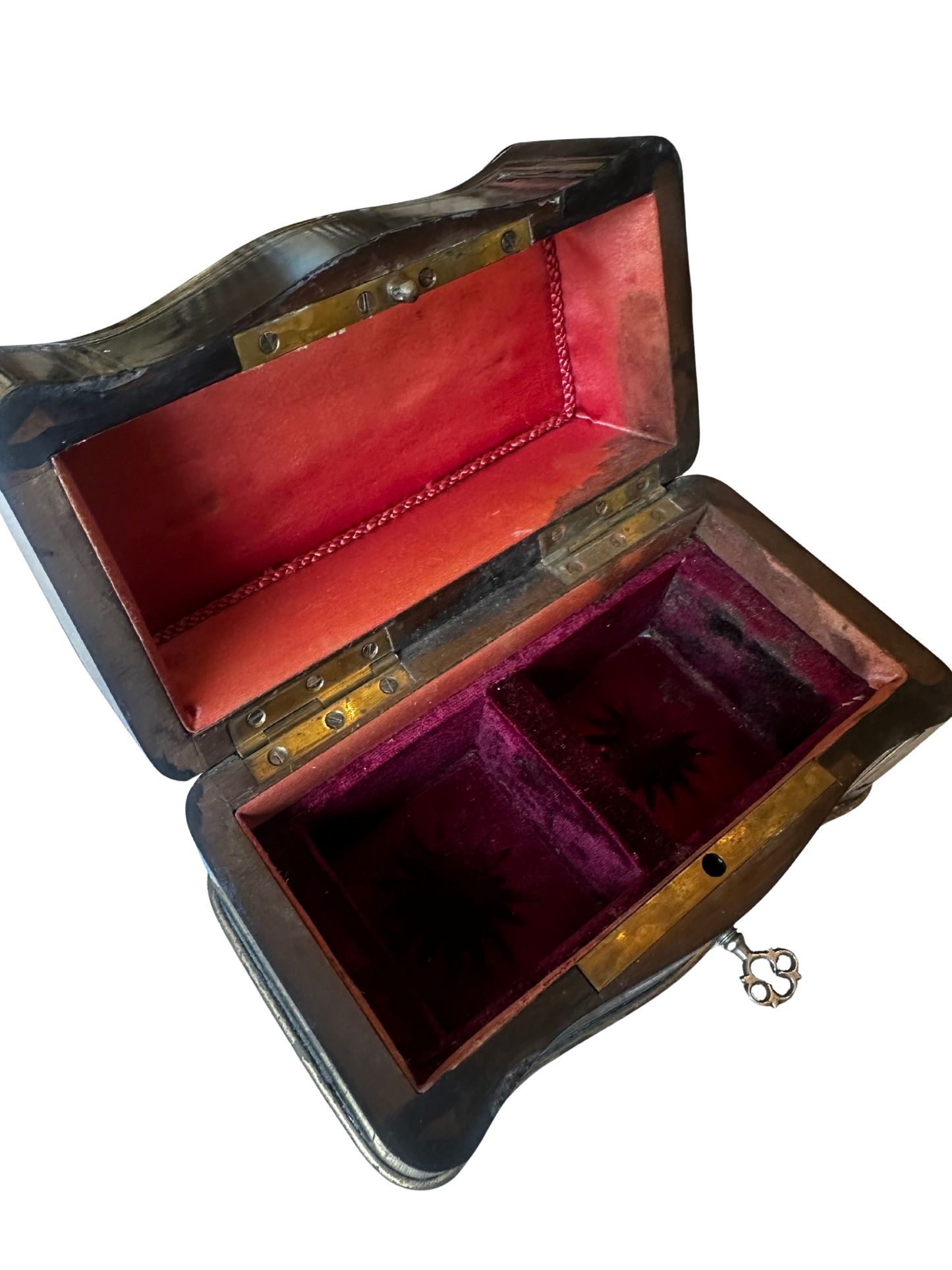 Napoléon III Ebonized Wood Perfume Casket with Painted Floral Plaque and Two Crystal Bottles