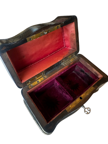 Napoléon III Ebonized Wood Perfume Casket with Painted Floral Plaque and Two Crystal Bottles