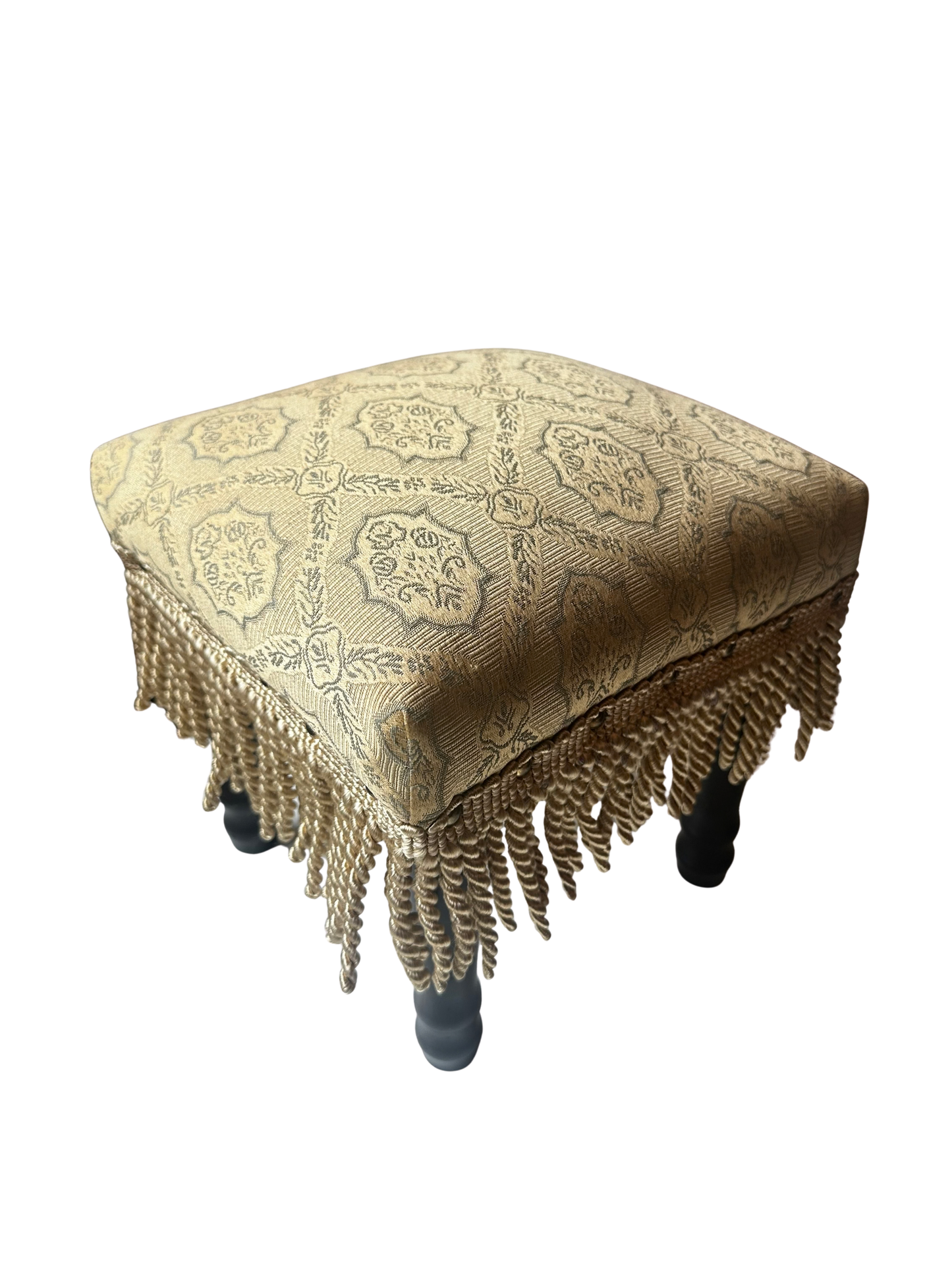 Vintage Upholstered Fringe Footstool