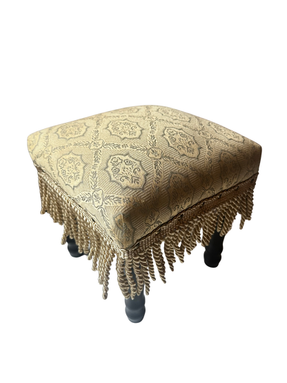 Vintage Upholstered Fringe Footstool