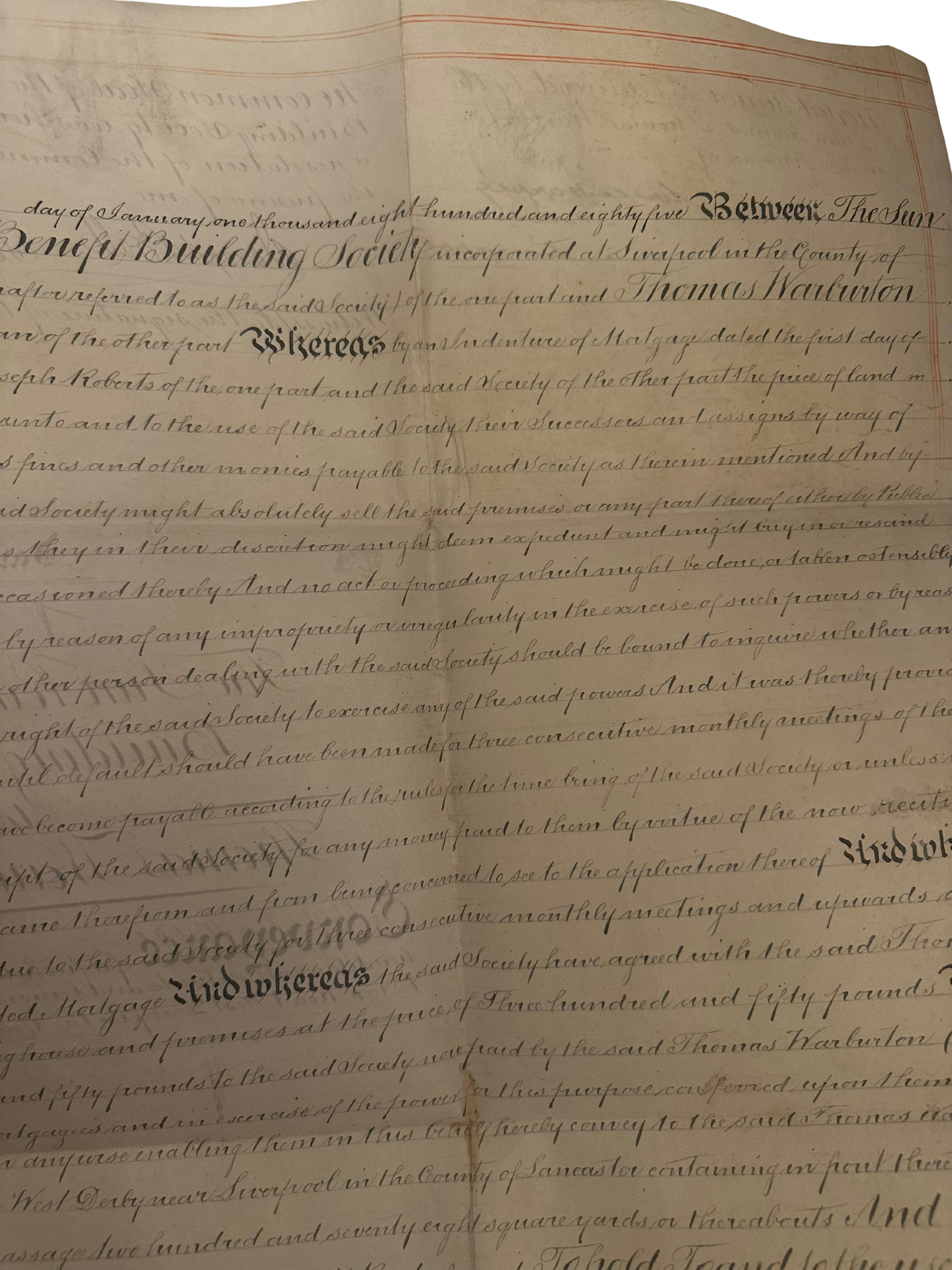 Victorian Indenture Deed — The Sun Permanent Benefit Building Society, Liverpool (1885)