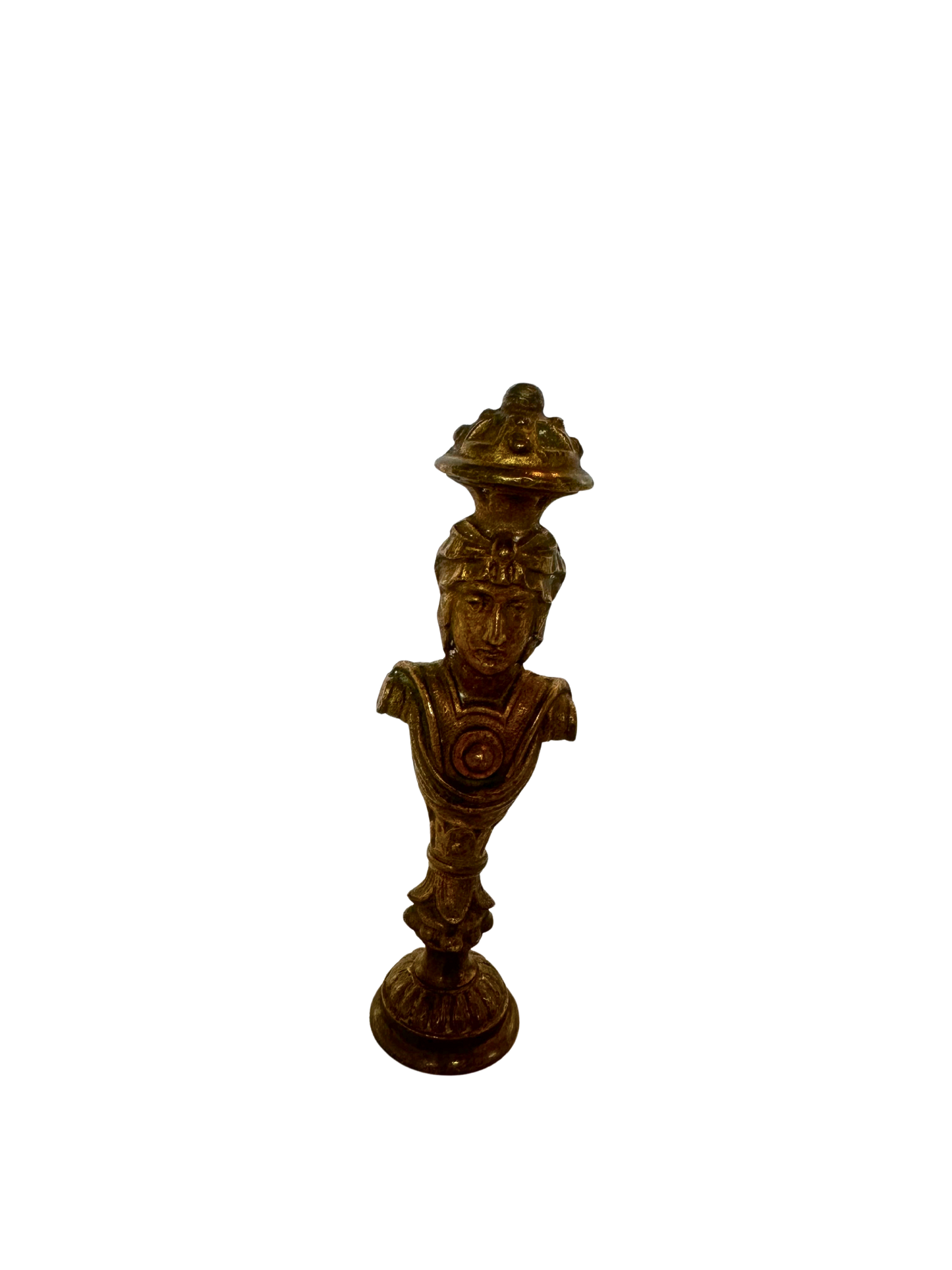 19th-Century Gilt Bronze Figural Wax Seal with Soldier Bust and Monogram