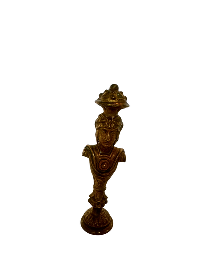 19th-Century Gilt Bronze Figural Wax Seal with Soldier Bust and Monogram