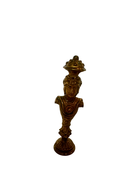 19th-Century Gilt Bronze Figural Wax Seal with Soldier Bust and Monogram