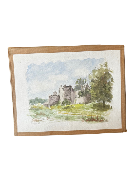 Watercolor on Paper of Chateau de Bressuire (Signed by French Regional Artist Evelyne Devisme; 1993)