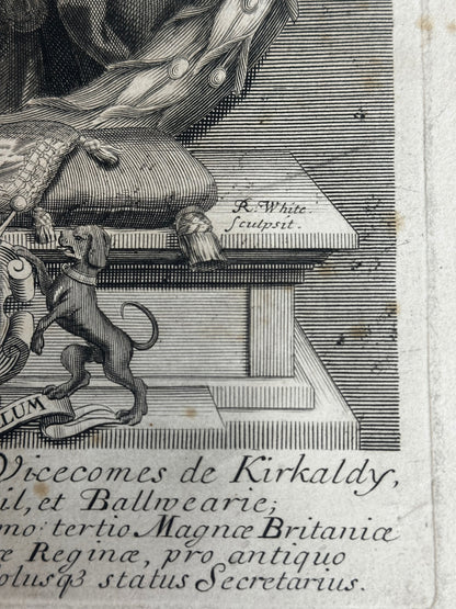 Antique Baroque Engraved Portrait of George Melville, Earl of Melville