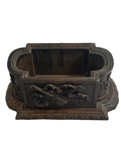 19th Century French Black Forest Style Carved Jardiniere with Musical Motif