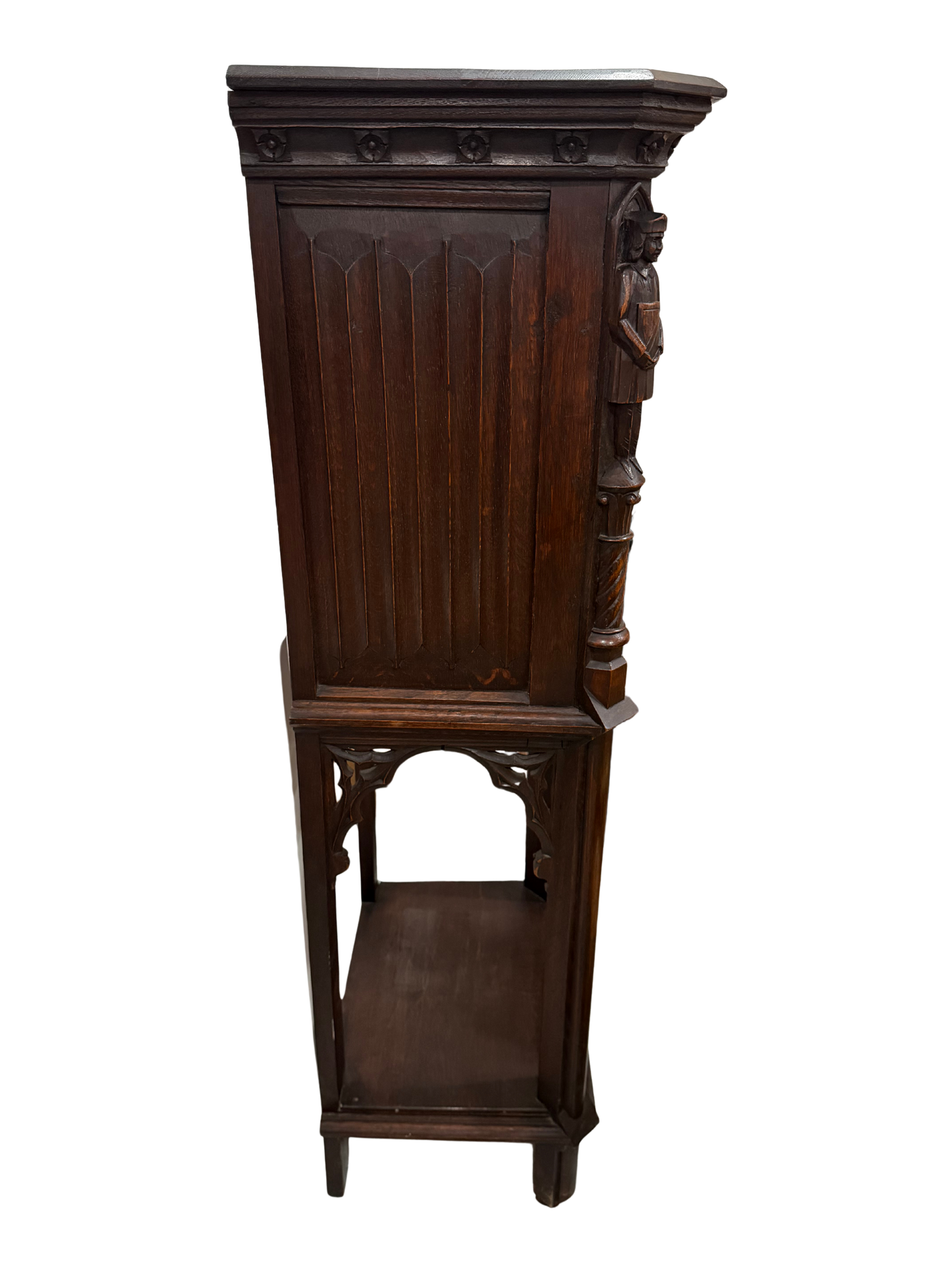 Late 19th Century Gothic Revival Carved Oak Cabinet with Figural Supports