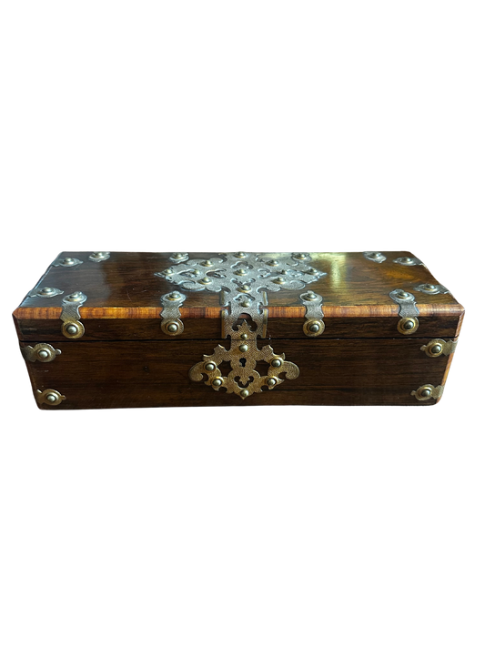 Studded Wood and Metal Glove Box with No Key