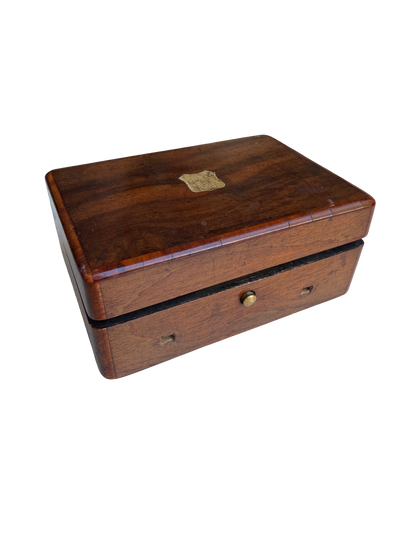 Antique Continental Two-Air Cylinder Music Box Case with Rosewood Veneer and Original Tune Sheet
