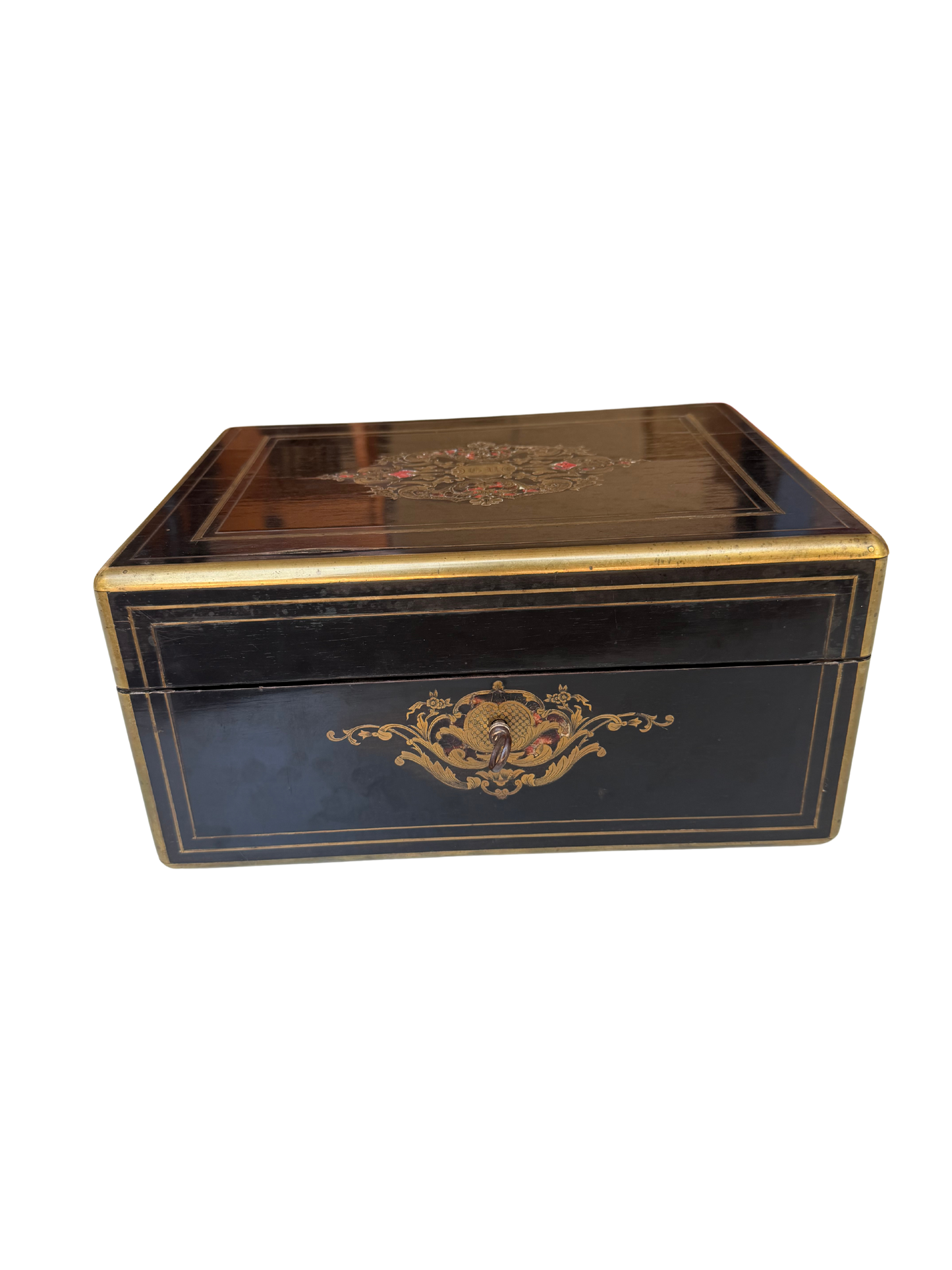 Napoleon III French Boulle-Style Fitted Dressing Case with Minerva Silver Appointments and Monogrammed Cartouche