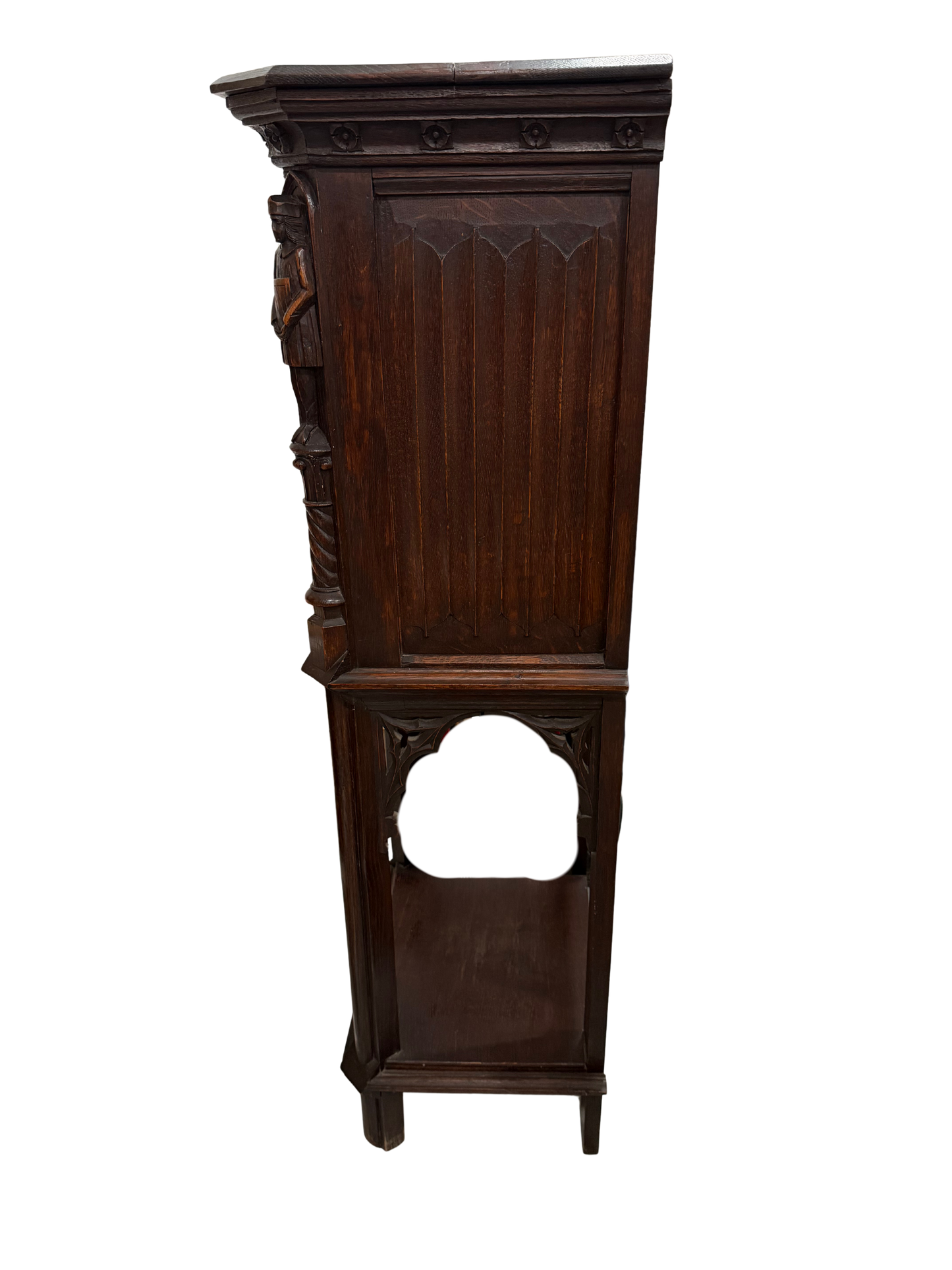 Late 19th Century Gothic Revival Carved Oak Cabinet with Figural Supports