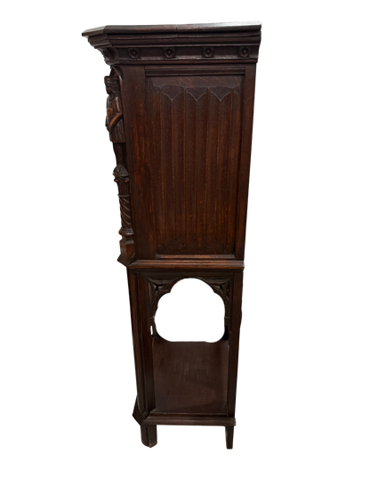 Late 19th Century Gothic Revival Carved Oak Cabinet with Figural Supports
