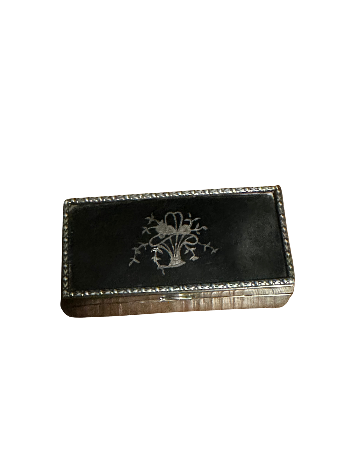 19th C Sterling Silver and Tortoise Shell Rectangular Box with Basket Pique Inlay