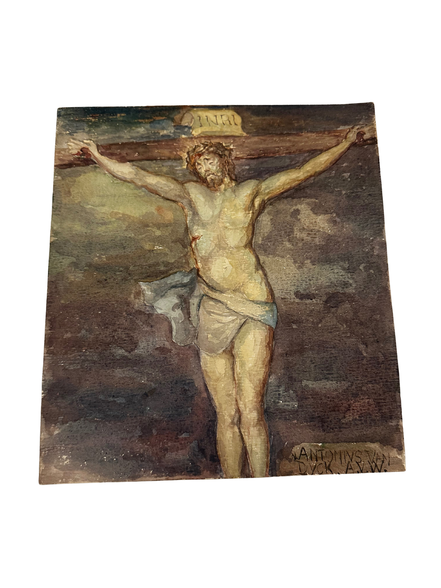 19th Jesus Crucifix Watercolor on Wove Paper (Montgolfier St Marcel)