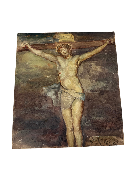 19th Jesus Crucifix Watercolor on Wove Paper (Montgolfier St Marcel)