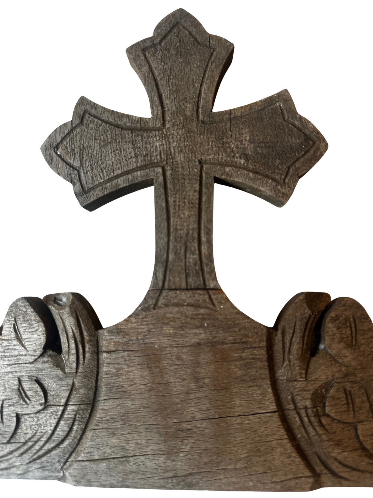 Hand-Carved Wooden Devotional Cross Panel Marked VI