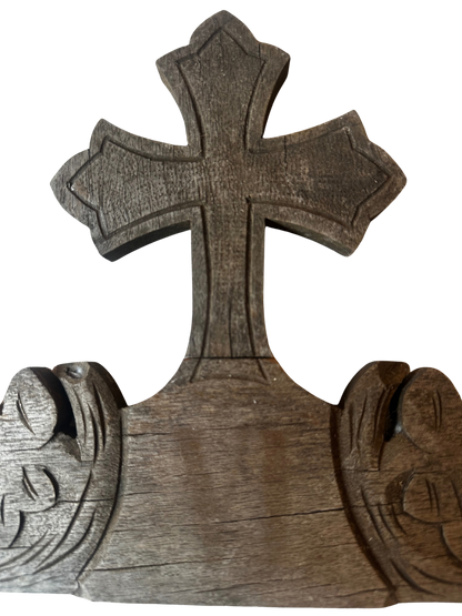 Hand-Carved Wooden Devotional Cross Panel Marked VI