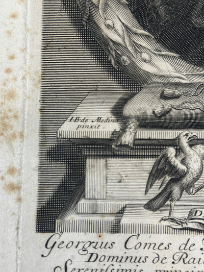 Antique Baroque Engraved Portrait of George Melville, Earl of Melville