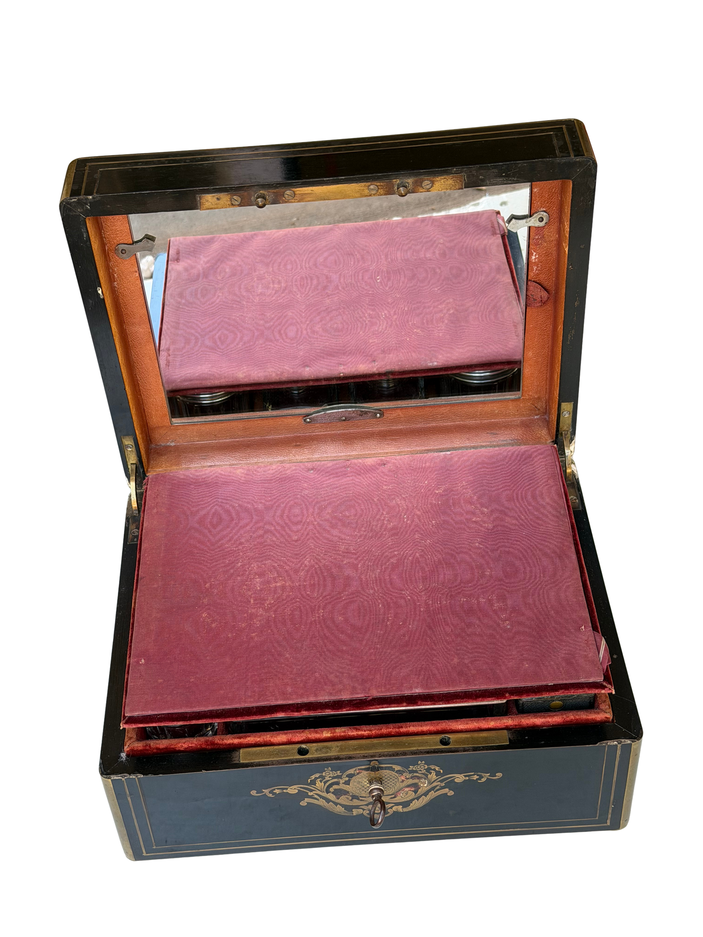Napoleon III French Boulle-Style Fitted Dressing Case with Minerva Silver Appointments and Monogrammed Cartouche