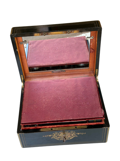 Napoleon III French Boulle-Style Fitted Dressing Case with Minerva Silver Appointments and Monogrammed Cartouche