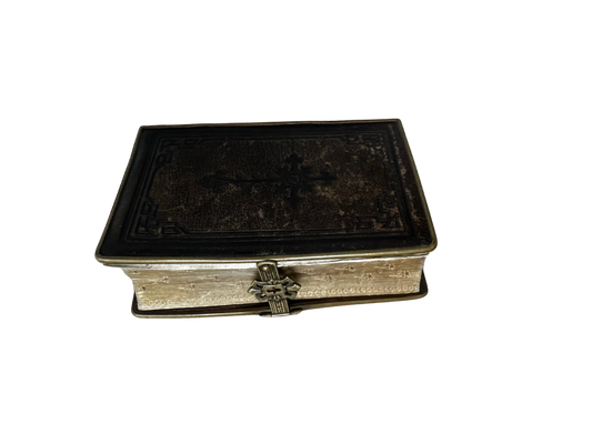 Brown Leather with Cross Blind Stamp Clasp Religious Book with Floral Gauffered Edges 1874