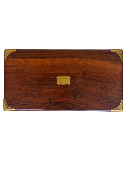Antique Rosewood Campaign-Style Writing Slope with Brass Mounts and Inkwells