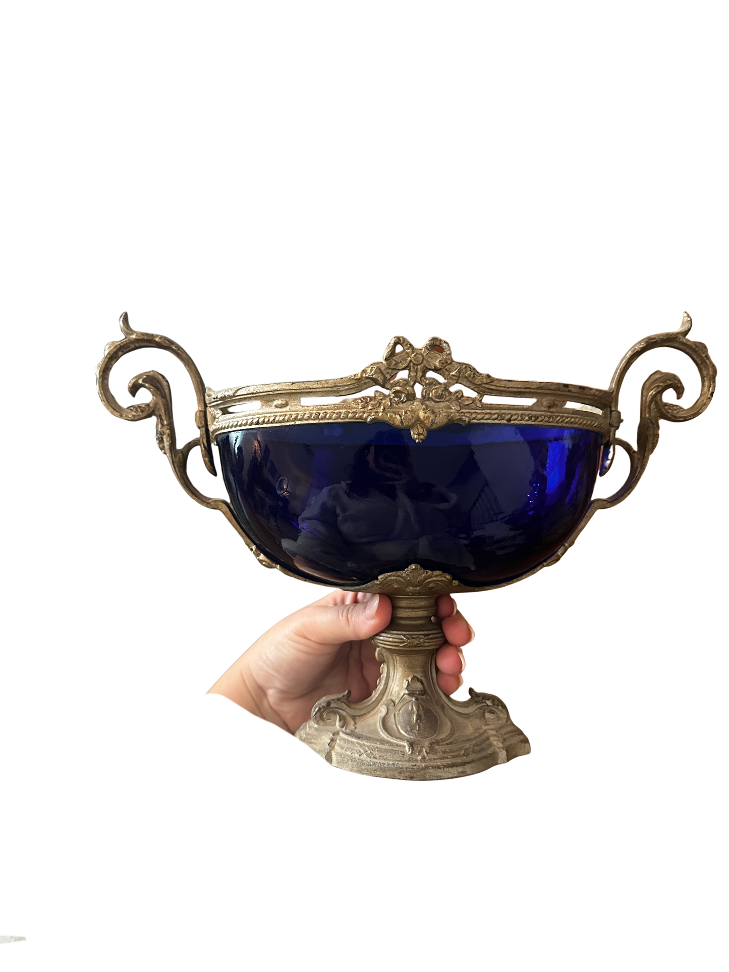 French Rococo Revival Cobalt Blue Glass Centerpiece Coupe