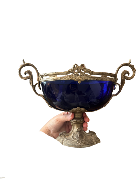 French Rococo Revival Cobalt Blue Glass Centerpiece Coupe
