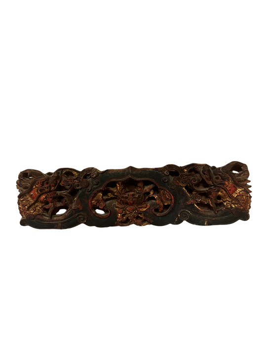 Polychrome Gilt-Carved Asian Dragon and Lotus Crest Fragment