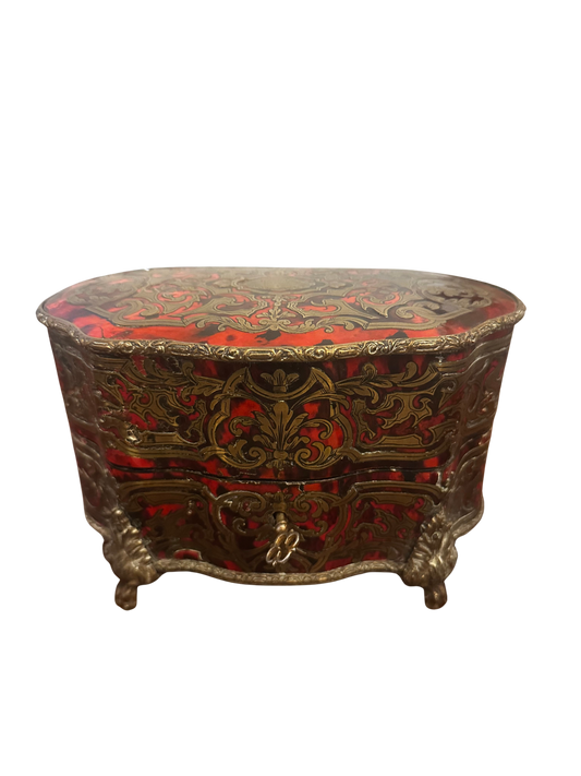 Napoleon III French Boulle-Style Jewelry Casket with Tortoiseshell-Effect Ground and Working Key