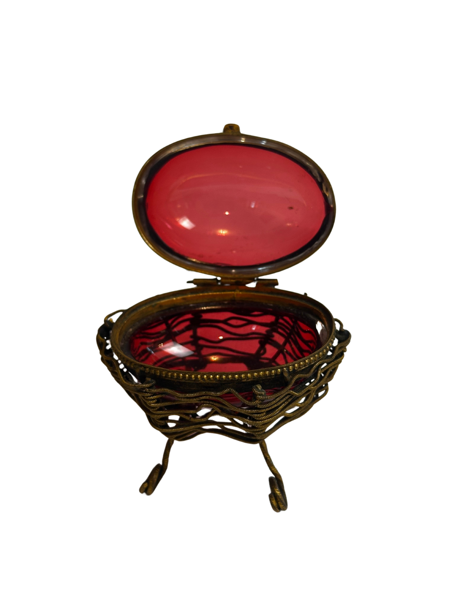 French Ormolu and Cranberry Glass Egg Casket (c 1880)