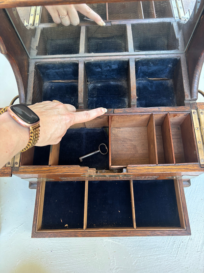 Fine Victorian Burled Walnut Vanity / Dressing Case with Silverplate Fittings, Secret Compartments, Hidden Documents, and Engraved Cartouche Dated 1891