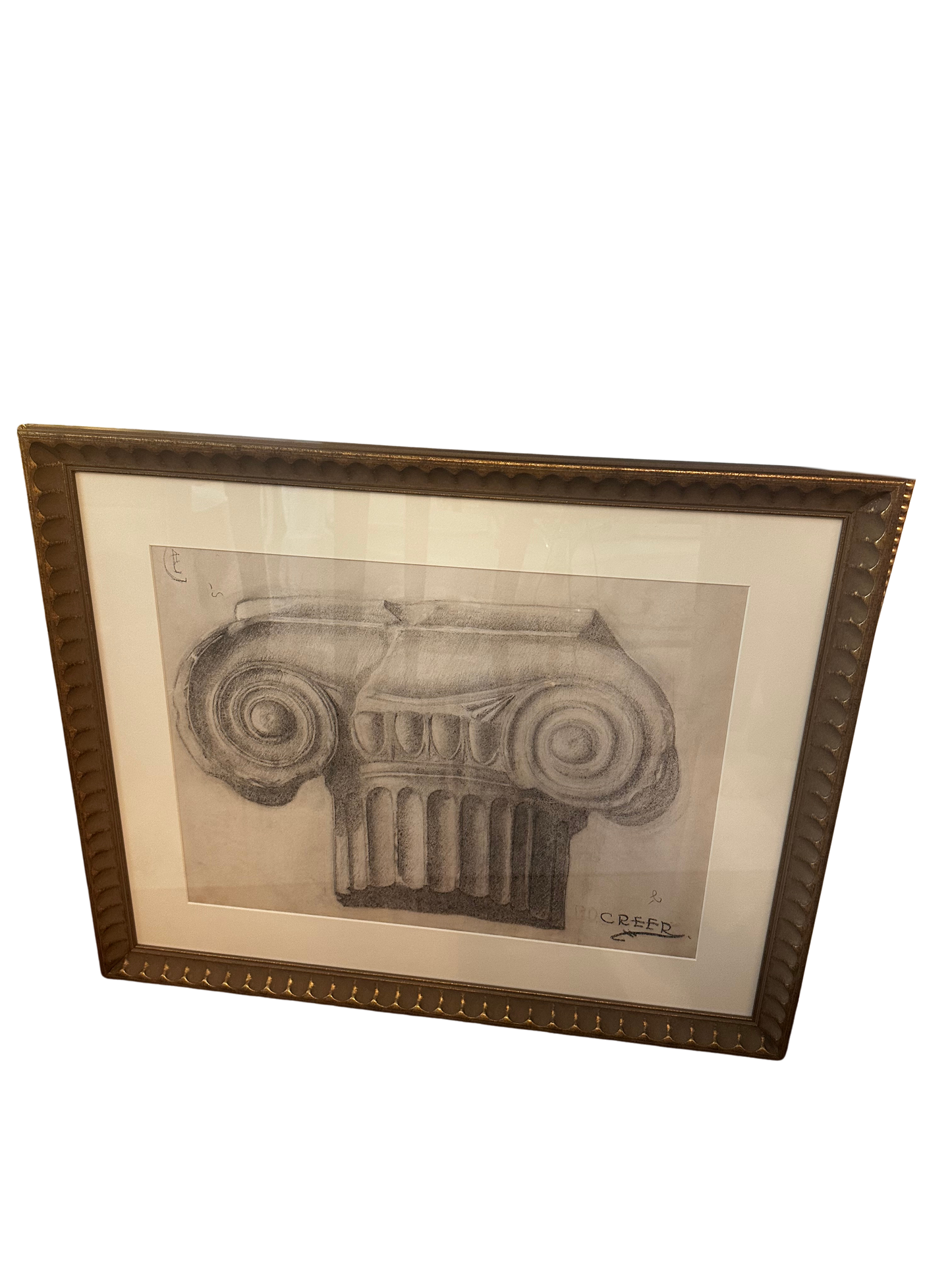 Architectural Study of an Ionic Capital Attributed to Phillip Douglas Creer, Charcoal Drawing