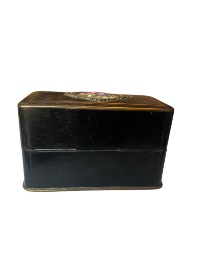 Napoléon III Ebonized Wood Perfume Casket with Painted Floral Plaque and Two Crystal Bottles