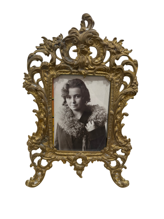 Antique French Rococo-Style Gilt Bronze Picture Frame with Easel Back (Patina)