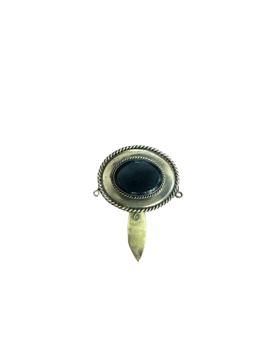 Early 20th C Mourning Brooch/Pendant Mount with Black Glass Stone