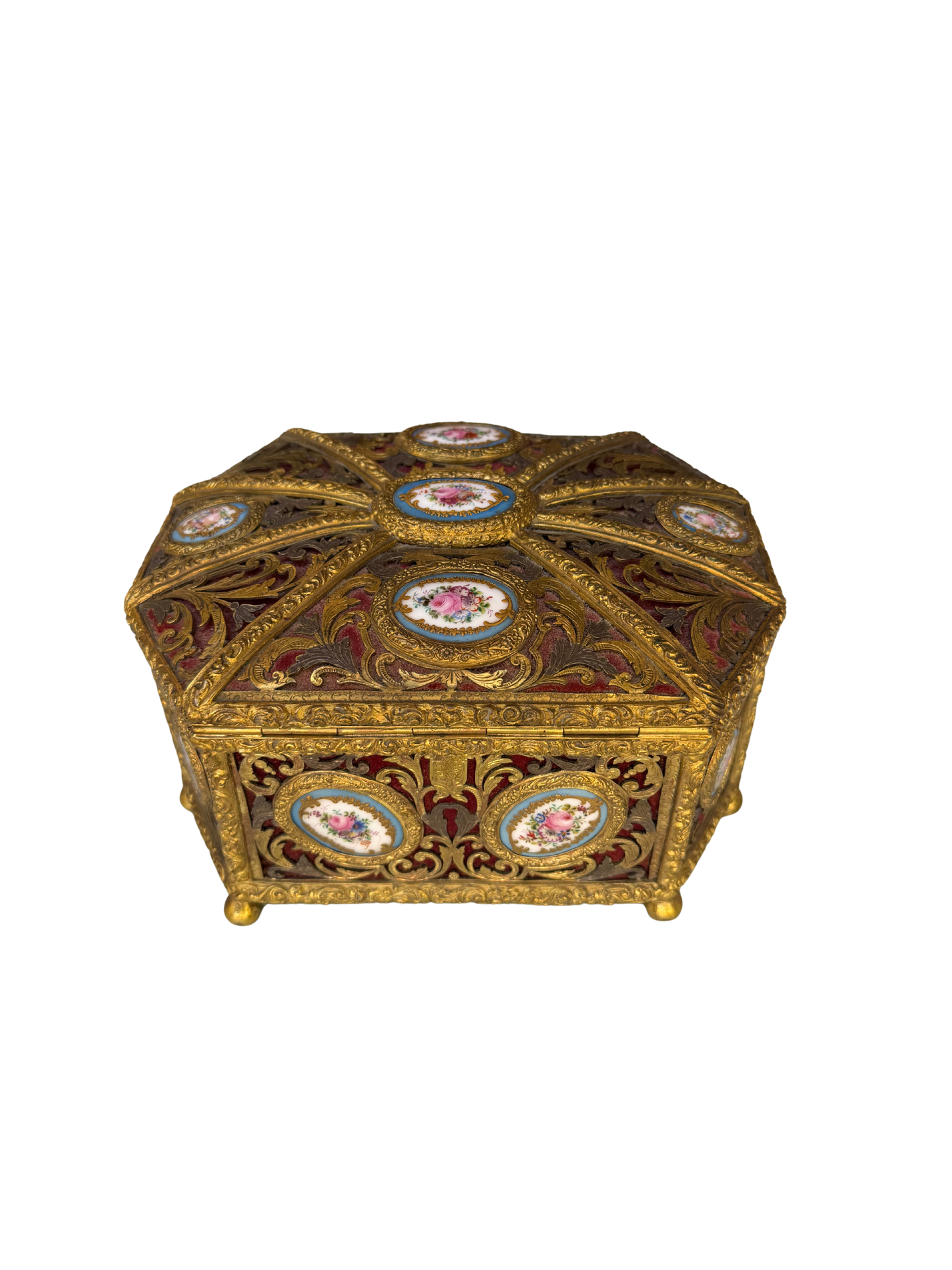 Napoleon III Style Ormolu Jewelry Casket with Sèvres-Style Porcelain Plaques