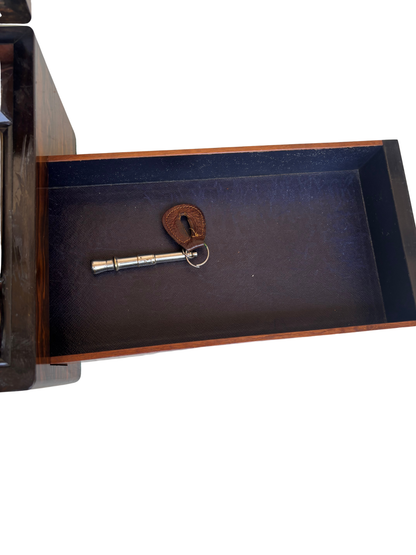 Fine Victorian Burled Walnut Vanity / Dressing Case with Silverplate Fittings, Secret Compartments, Hidden Documents, and Engraved Cartouche Dated 1891
