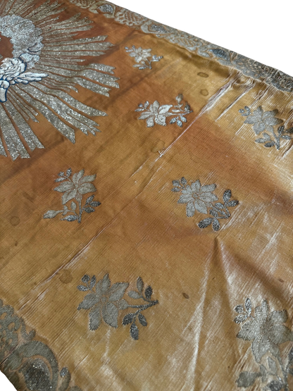 Antique Ecclesiastical Silk Brocade Altar Runner with Monstrance, Angels and IHS Christogram