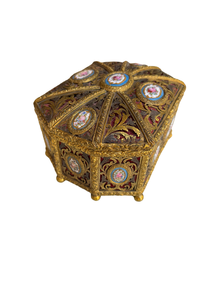 Napoleon III Style Ormolu Jewelry Casket with Sèvres-Style Porcelain Plaques