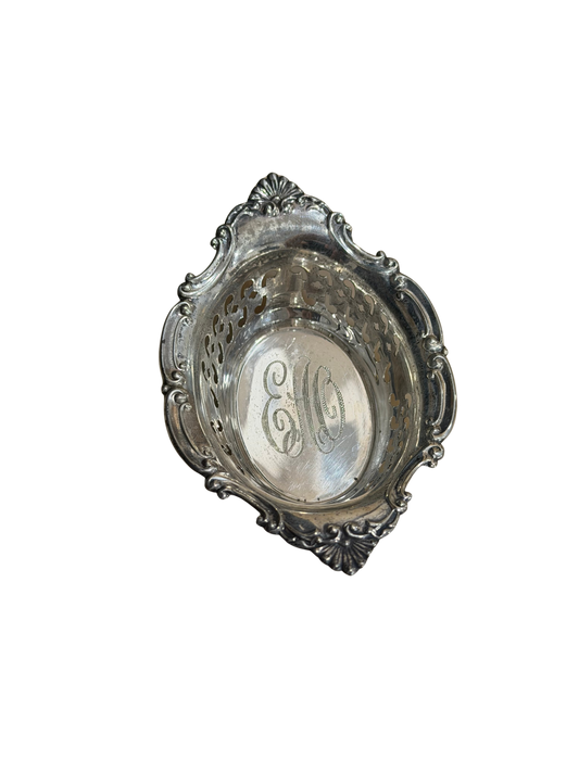 Gorham Sterling Silver Pierced Nut or Bon Bon Dish, Monogrammed “EAO”