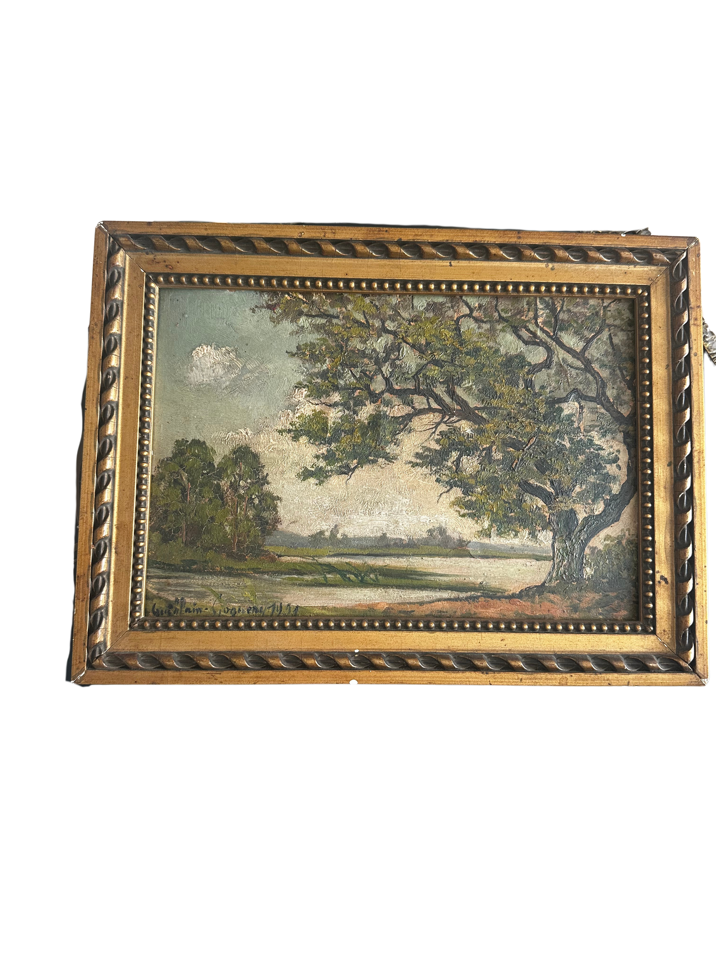 Antique French Barbizon-Style Landscape Oil Painting, Signed and Dated 1921