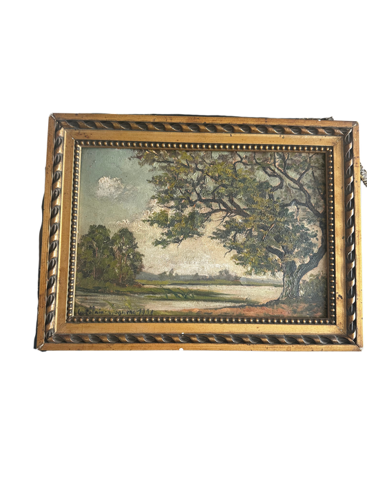 Antique French Barbizon-Style Landscape Oil Painting, Signed and Dated 1921